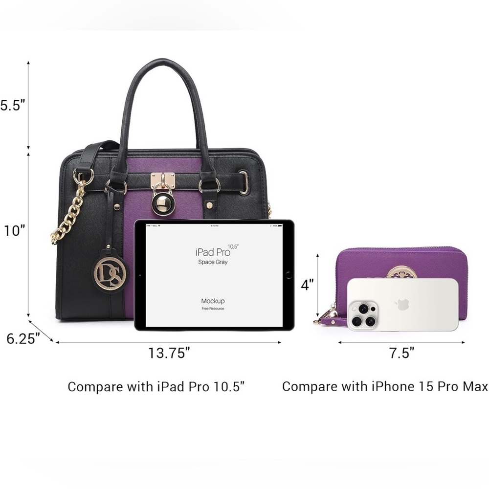 Dasein Elegant Black and Purple Women's Bag Set - Picture 3 of 9